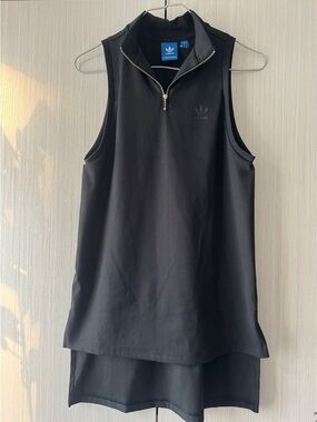 adidas Black Sleeveless Zip Mock-Neck Active Tank dress jersey small S